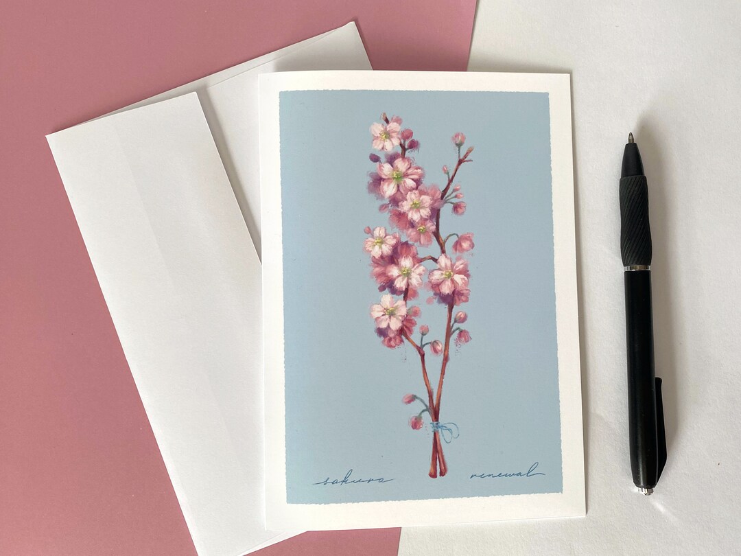 Pink Cherry Blossom Floral Greeting Card & Art Print - Flower Language ...