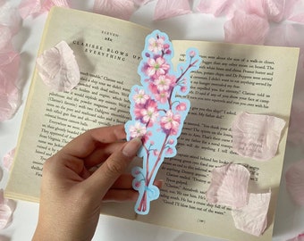 Pink Cherry Blossoms Bookmark - Flower Language "Renewal" - Die Cut Floral Art