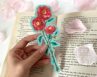 Red Camellia Bookmark - Flower Language "Passion" - Die Cut Floral Art