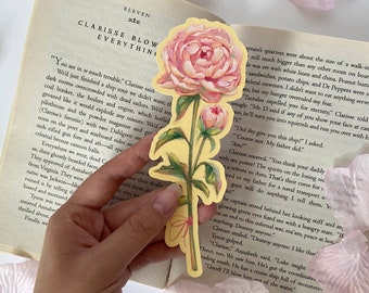 Pink Peony Bookmark - Flower Language "Good Luck" & "Prosperity" - Die Cut Floral Art
