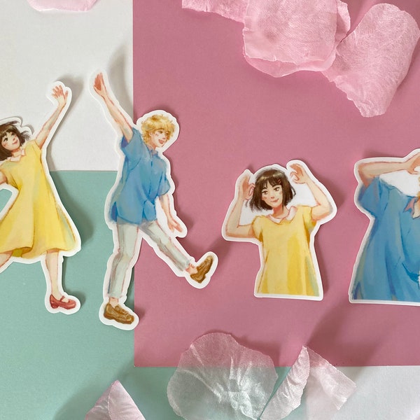 Cute Mitsumi and Shima Dancing Stickers - Skip and Loafer Matte Die Cut Stickers