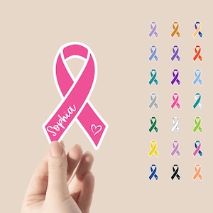Personalized cancer awareness ribbon sticker | Water bottle, tumbler, laptop decal | name and heart