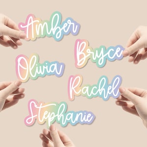 Personalized script name sticker | Water bottle, tumbler, laptop decal | pastel ombre rainbow
