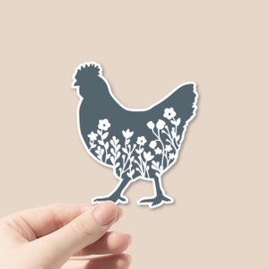 Floral chicken sticker | water bottle, tumbler, laptop decal | flowers, farmhouse