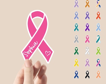 Personalized cancer awareness ribbon sticker | Water bottle, tumbler, laptop decal | name and heart