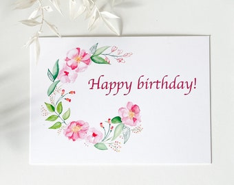 Floral greeting card, happy birthday card, peony drawing, with and without envelope