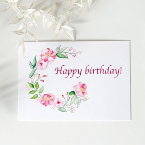 Bloemen wenskaart, gelukkige verjaardagskaart, pioenentekening, met en zonder envelop