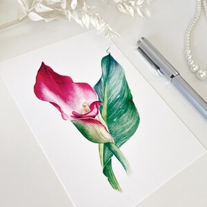 Geburtstags-Grußkarte, Calla-Lilie, Aquarell, Mini-Kunstdruck, mit und ohne Grußzeichen