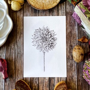 Zwart-wit botanische kaart, Dahliatekening, met en zonder begroetingsteken, A6