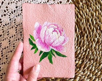 Greeting card handmade, peony painting, original art