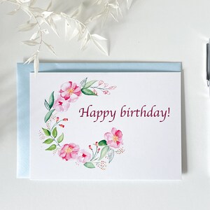 Carte de vœux botanique, carte de joyeux anniversaire, dessin de pivoine, avec et sans enveloppe