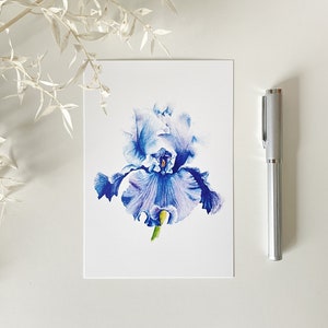 Biglietto di auguri floreale, illustrazione ad acquerello Iris, biglietto di compleanno per lei