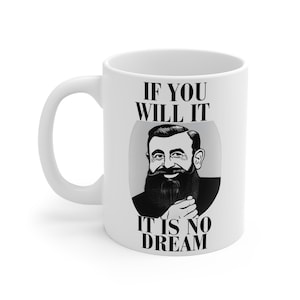 Zionism Ceramic Mug, Theodore Hertzle with Shield of David Logo, Jewish Gift, Jewish Heritage, Coffee Cup, Tea Mug, Hanukkah Gift, Passover
