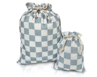 Bolsas de regalo de lona con estampado de cuadros: reutilizables para cumpleaños y baby shower.