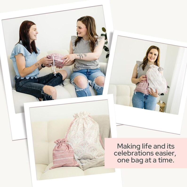 Bolsas de regalo de tela reutilizables: lona de algodón rosa, para despedidas de soltera y baby shower imagen 8