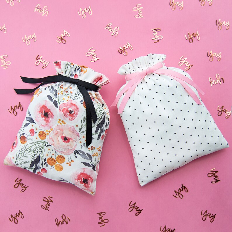 Floral Pink Fabric Gift Bag Reusable Drawstring Canvas Bag Etsy