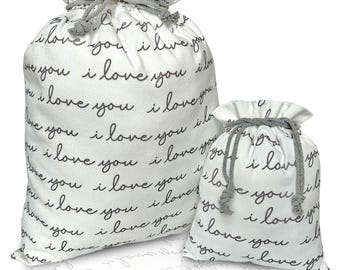 Bolsa de regalo de tela para despedida de soltera, cumpleaños, bolsa de regalo reutilizable, bolsa de regalo para baby shower, envoltura de regalo de cumpleaños, bolsa de lona gris, te amo