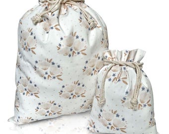 Bolsas de regalo de tela con estampado floral bohemio: lona de algodón reutilizable