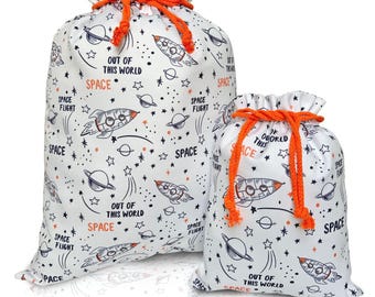Bolsas de regalo reutilizables de astronauta espacial: papel de regalo de cumpleaños de lona