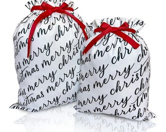 Bolsa de regalo navideña de tela: Bolsa de lona reutilizable con cordón ajustable, estilo rústico moderno