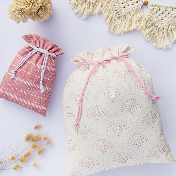 Reusable Fabric Gift Bag Set: Pink Cotton Canvas, Bridal & Baby Shower
