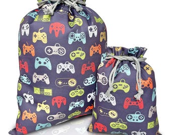 Bolsas de regalo de tela de videojuegos: Envoltorio de cumpleaños reutilizable