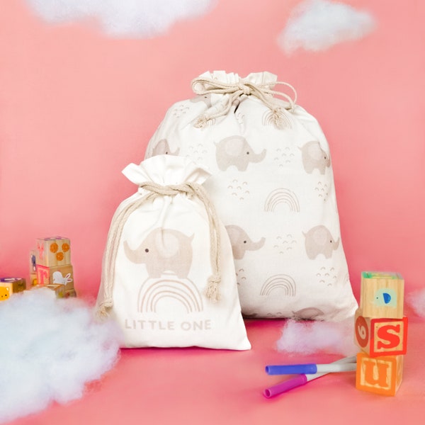 Baby Shower Fabric Gift Bag Elephant Reusable Gift Bag Birthday Gift Bag Birthday Wrapping Girl Baby Shower Gift Wrap Beige Canvas Sack