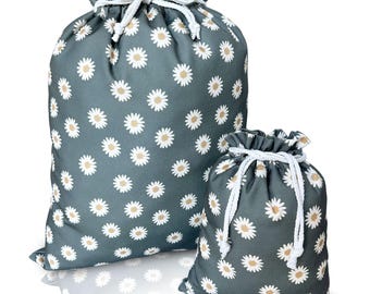 Bolsas de regalo de tela con diseño de margaritas: lona reutilizable para envolver regalos de cumpleaños