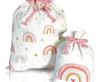 Bolsas de regalo de algodón arcoíris: envolturas bohemias reutilizables para baby shower y cumpleaños