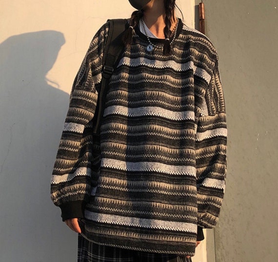 Grunge Oversized Grandpa Stripe Sweater 
