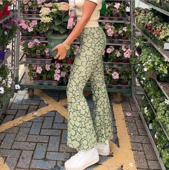 70s Retro Abstract Floral Print High 