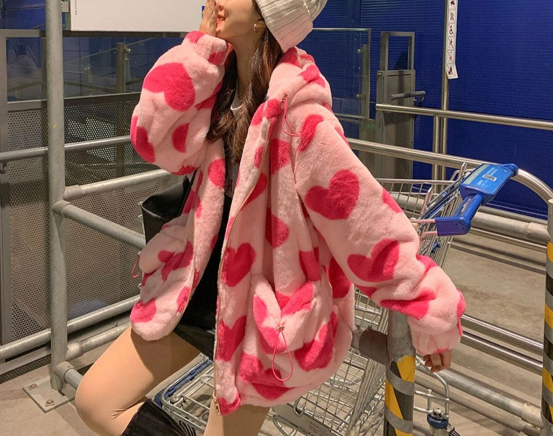 Harajuku Streetwear Fluffy Heart Print 