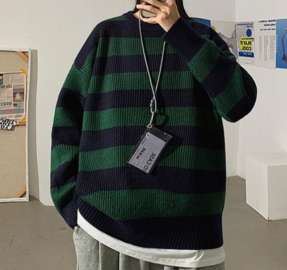 HotGirlStudioCo Y2k Oversized Knitted Stripe Sweater Pullover | Harajuku Streetwear Aesthetic | Korean Fashion
