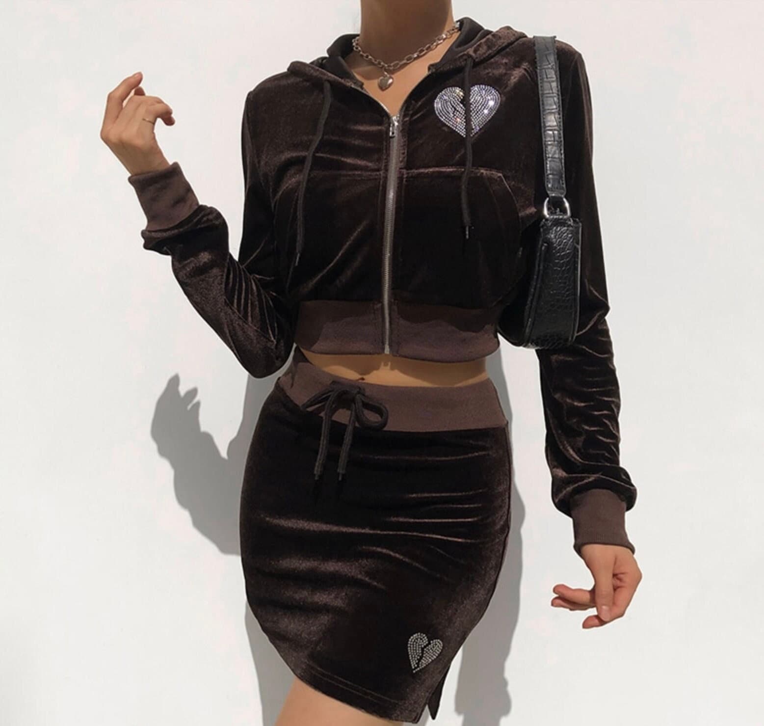 Cropped Tracksuit Velvet Skirt Tracksuit Velvet Hoodie And Shorts