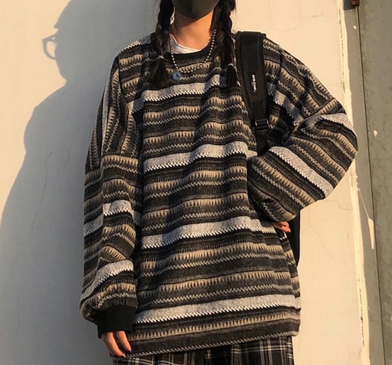 Grunge Oversized Grandpa Stripe Sweater 