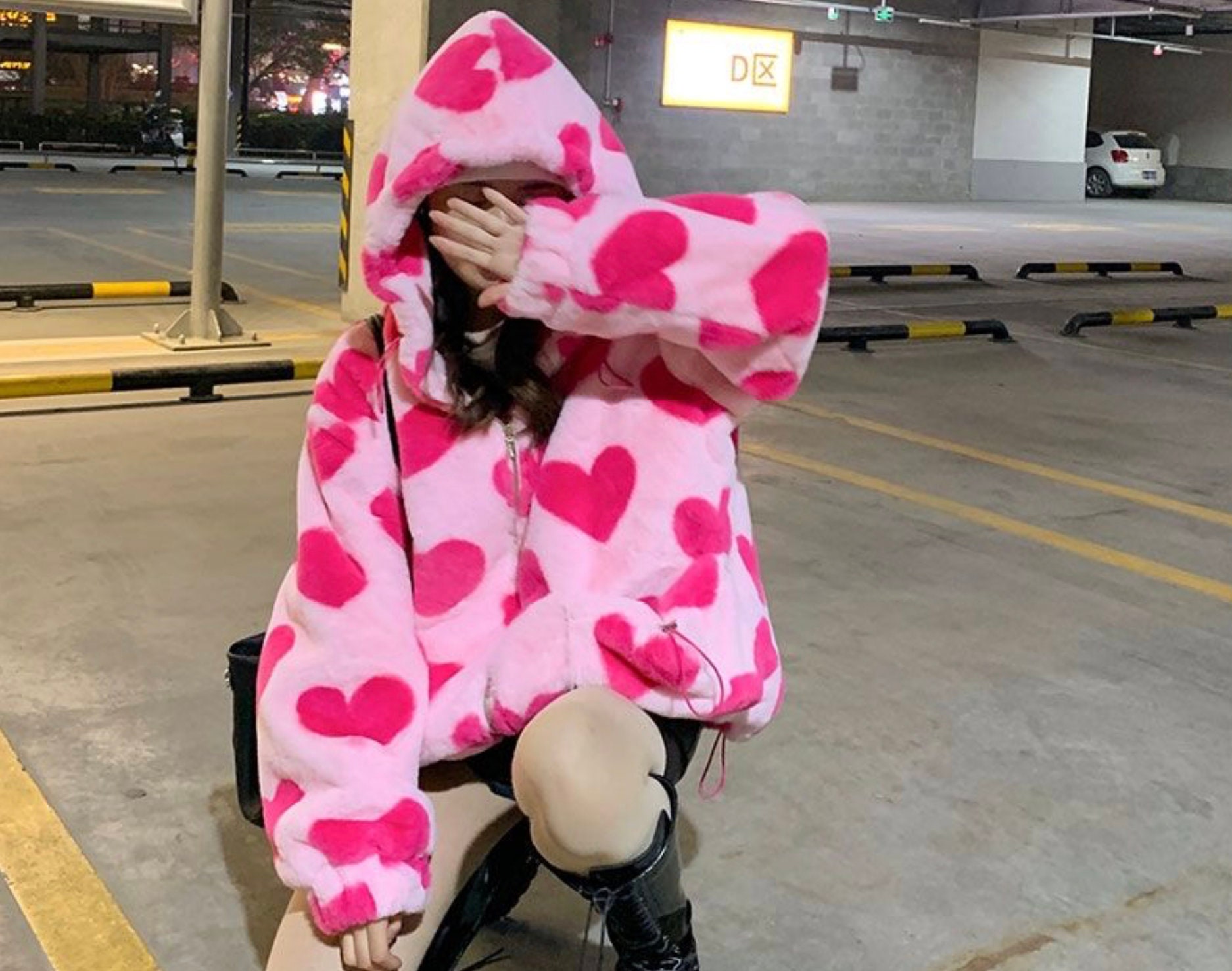 Harajuku Streetwear Fluffy Heart Print 
