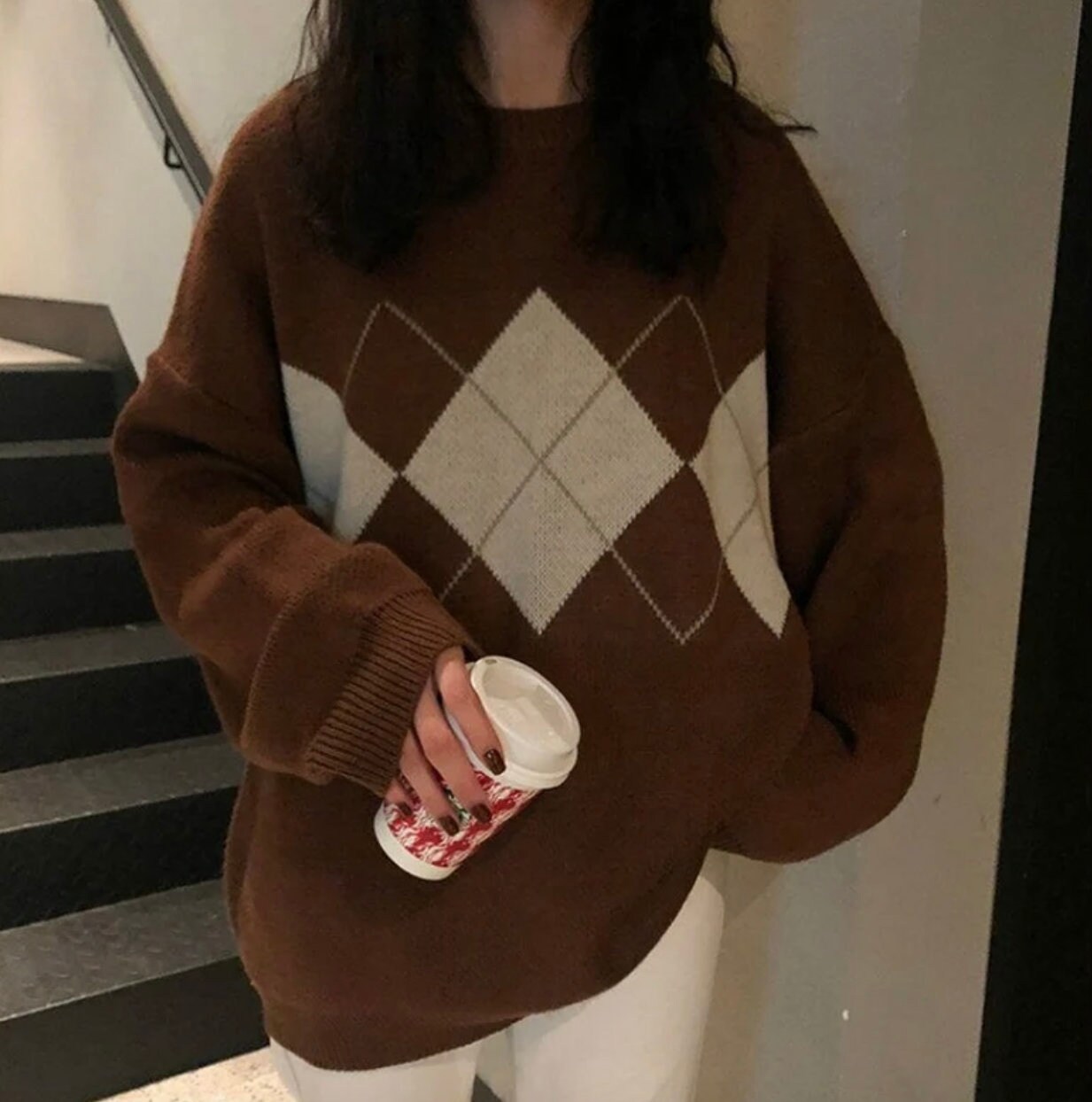 Argyle Knit Sweater Y2k 90s Vintage 