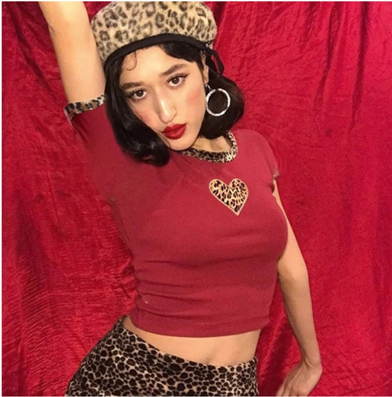 Y2k Leopard Heart Baby Tee Crop Top Hot 