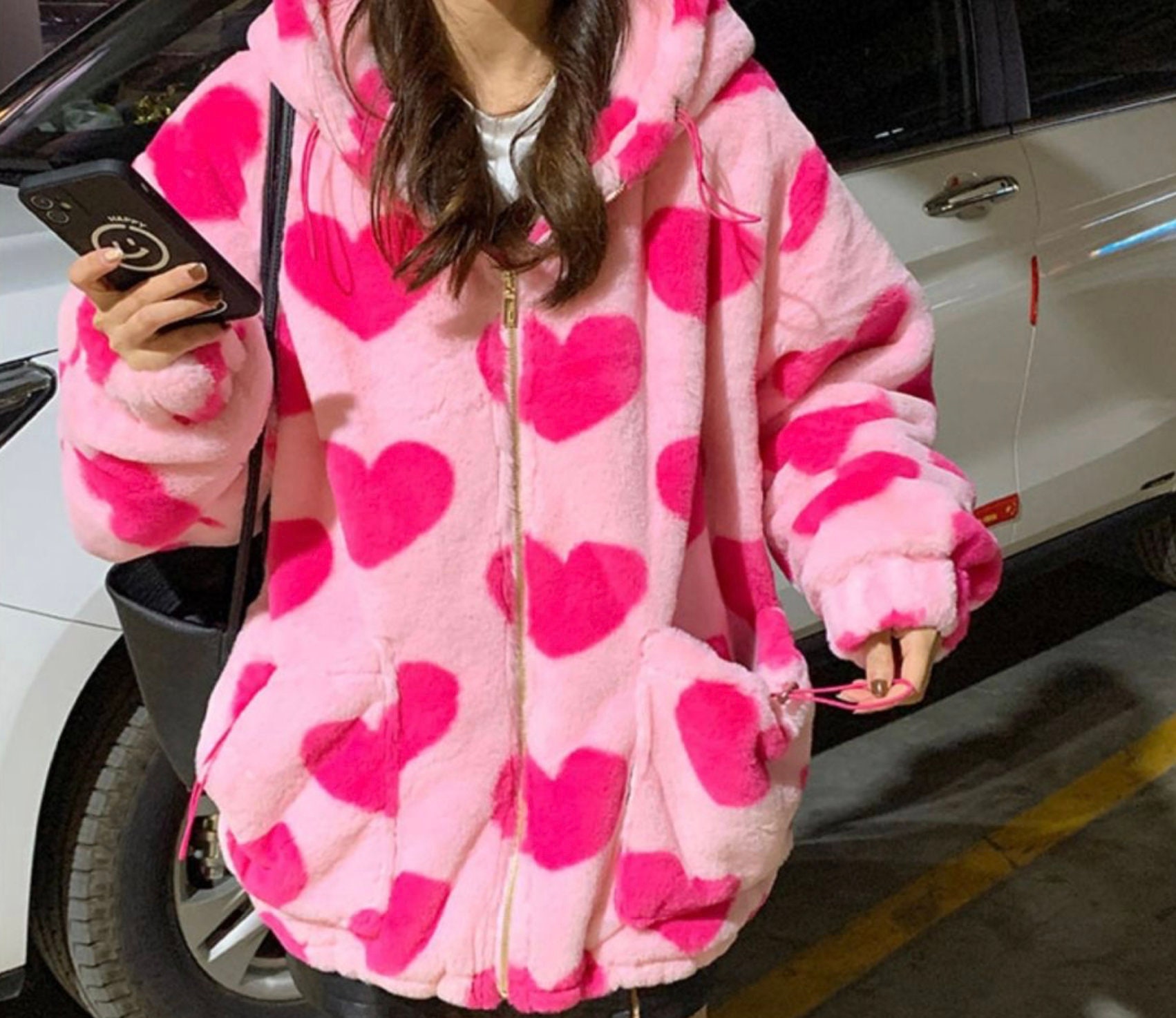 Harajuku Streetwear Fluffy Heart Print 