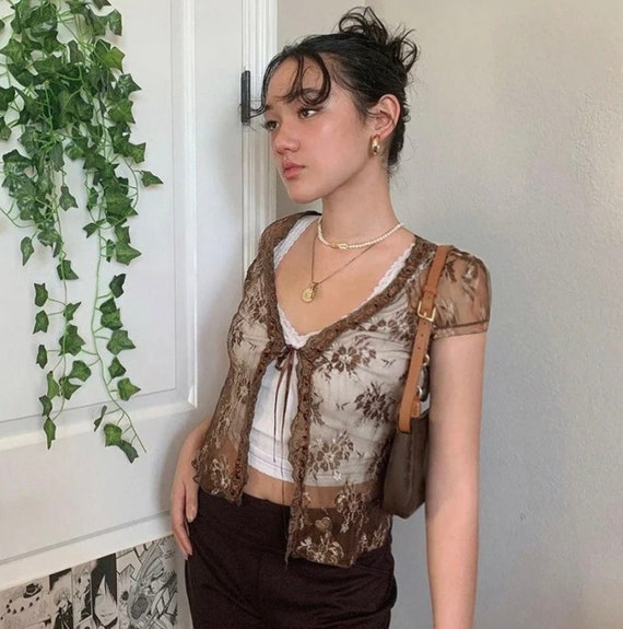 Y2k Lace Floral Mesh Tie up Cardigan 