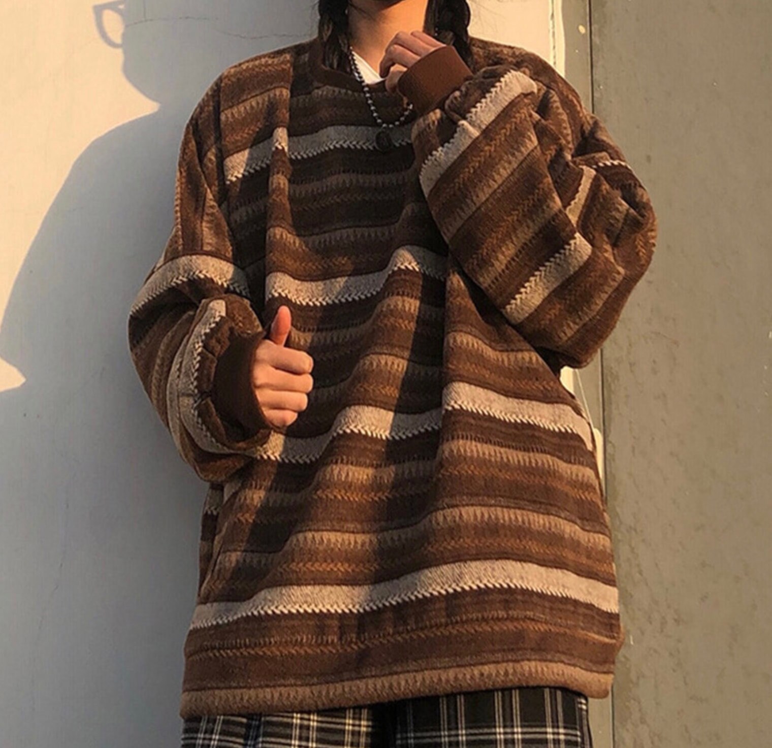 HotGirlStudioCo Grunge Oversized Grandpa Stripe Sweater Pullover | Harajuku Streetwear Y2k Aesthetic