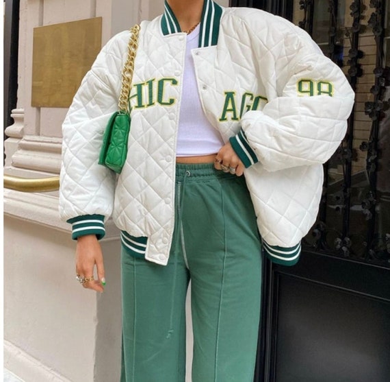 Varsity Quilted Bomber Jacket Chicago 