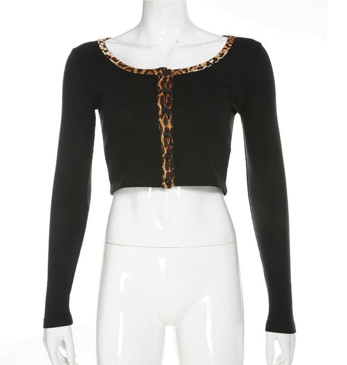 Y2k Leopard Print Trim Cardigan Top Hot 