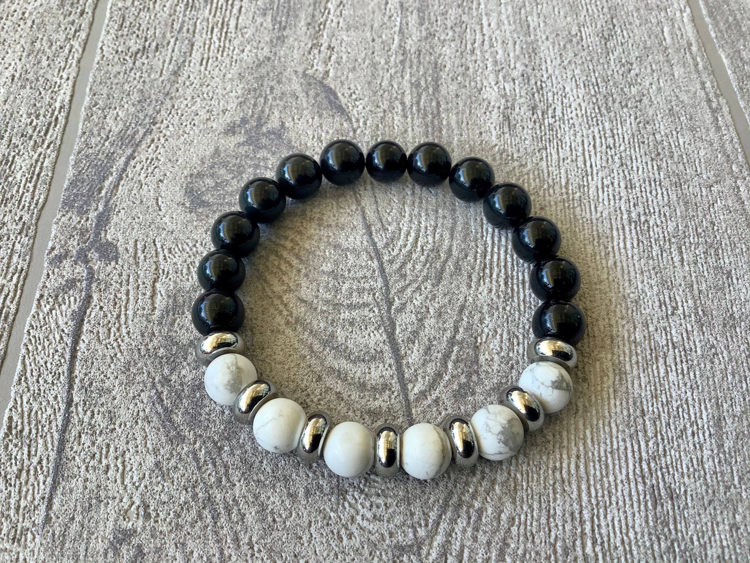 Howlite Natural Stone Bracelet Black Obsidian | Etsy