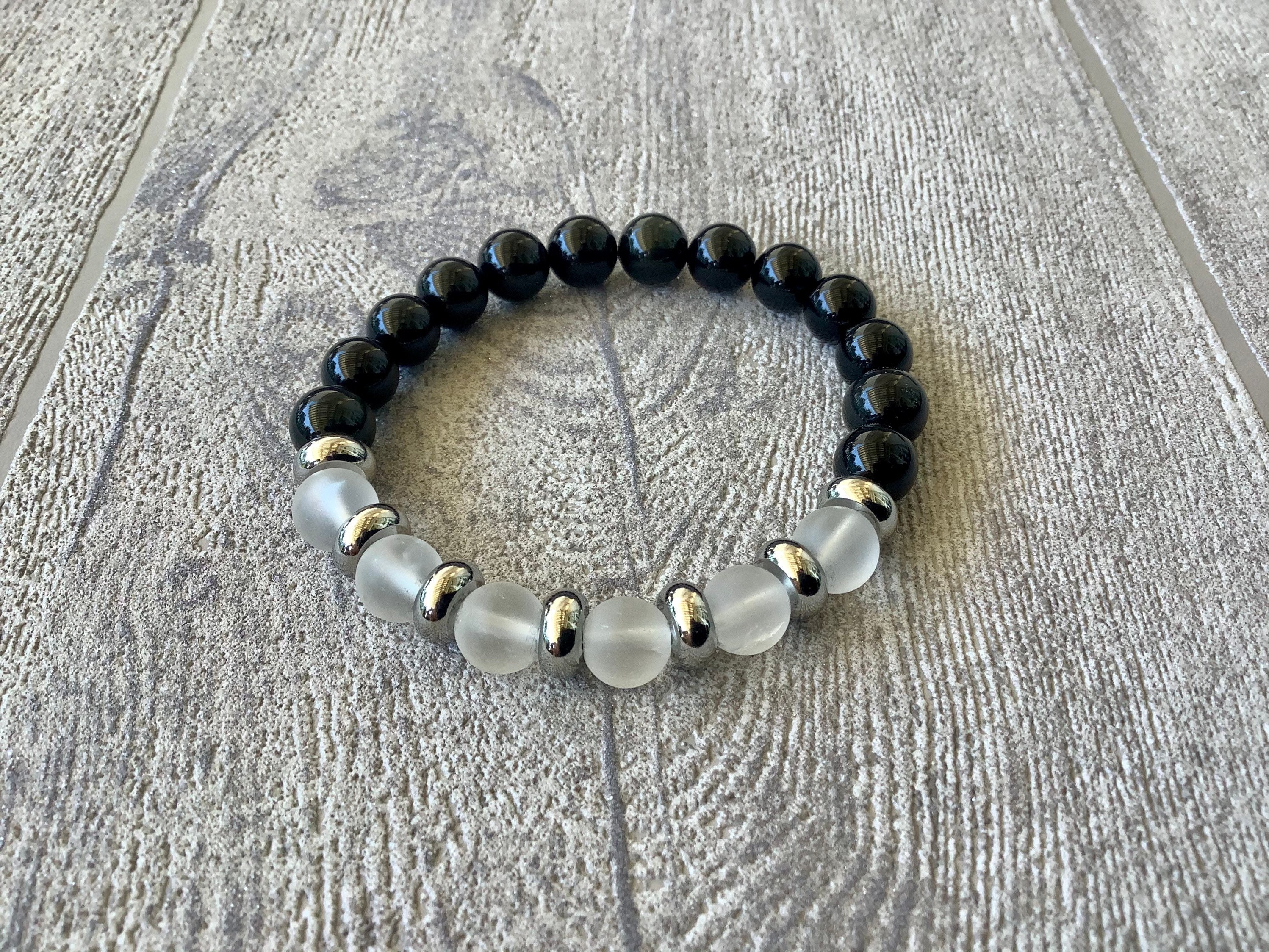 Armband aus Natursteinen Quarz Matt obsidisch schwarz Etsy