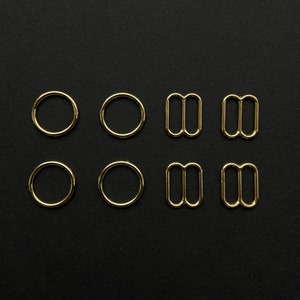 Bra rings & sliders 10 mm gold-plated for 10-12 mm bra straps, lingerie/lingerie manufacture,/strap rubber adjustable in size