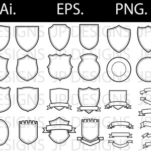 30 Shield and Ribbons in total, Ai, EPS, PNG. Shield Silhouette Pack, Digital Download Shield PNG, Shield, Crest Coat Silhouette Vector Pack