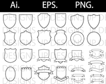 30 Shield and Ribbons in total, Ai, EPS, PNG. Shield Silhouette Pack, Digital Download Shield PNG, Shield, Crest Coat Silhouette Vector Pack