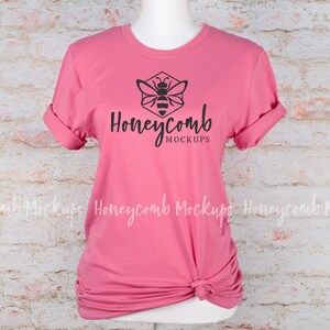 Charity Pink Bella Canvas 3001, Mockup de camiseta com nó, Mockup de manequim, Mockup de camisa em branco, Mockup SVG, Mockup de camisa rosa, Dia dos Namorados