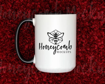 15oz Black Accent Mug Mockup, Black Handle Mug Mockup, Christmas Mug Mockup, Valentine Mug Mockup, Two Tone Mug Mockup, 15oz Mug Mock Up